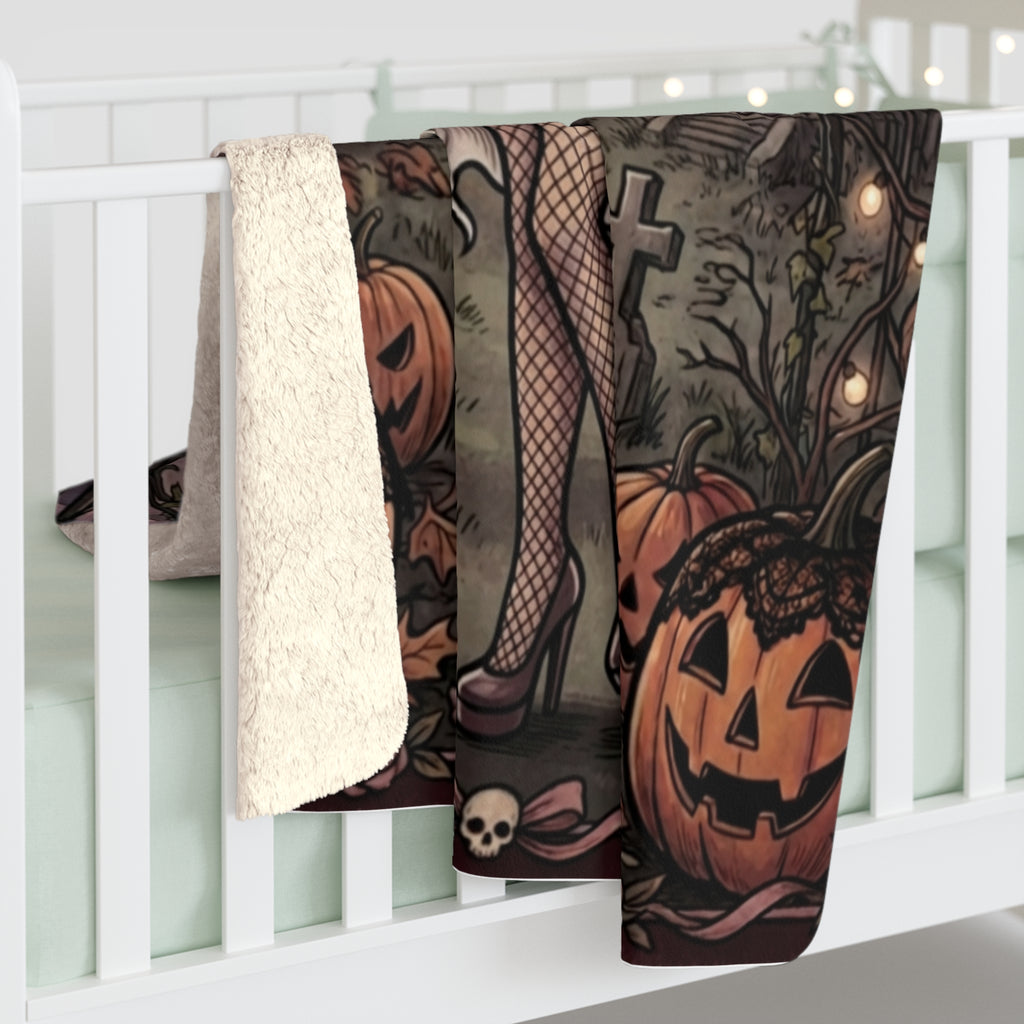 Halloween Ghost Costume Sherpa Blanket — Cute Spooky Graveyard Throw