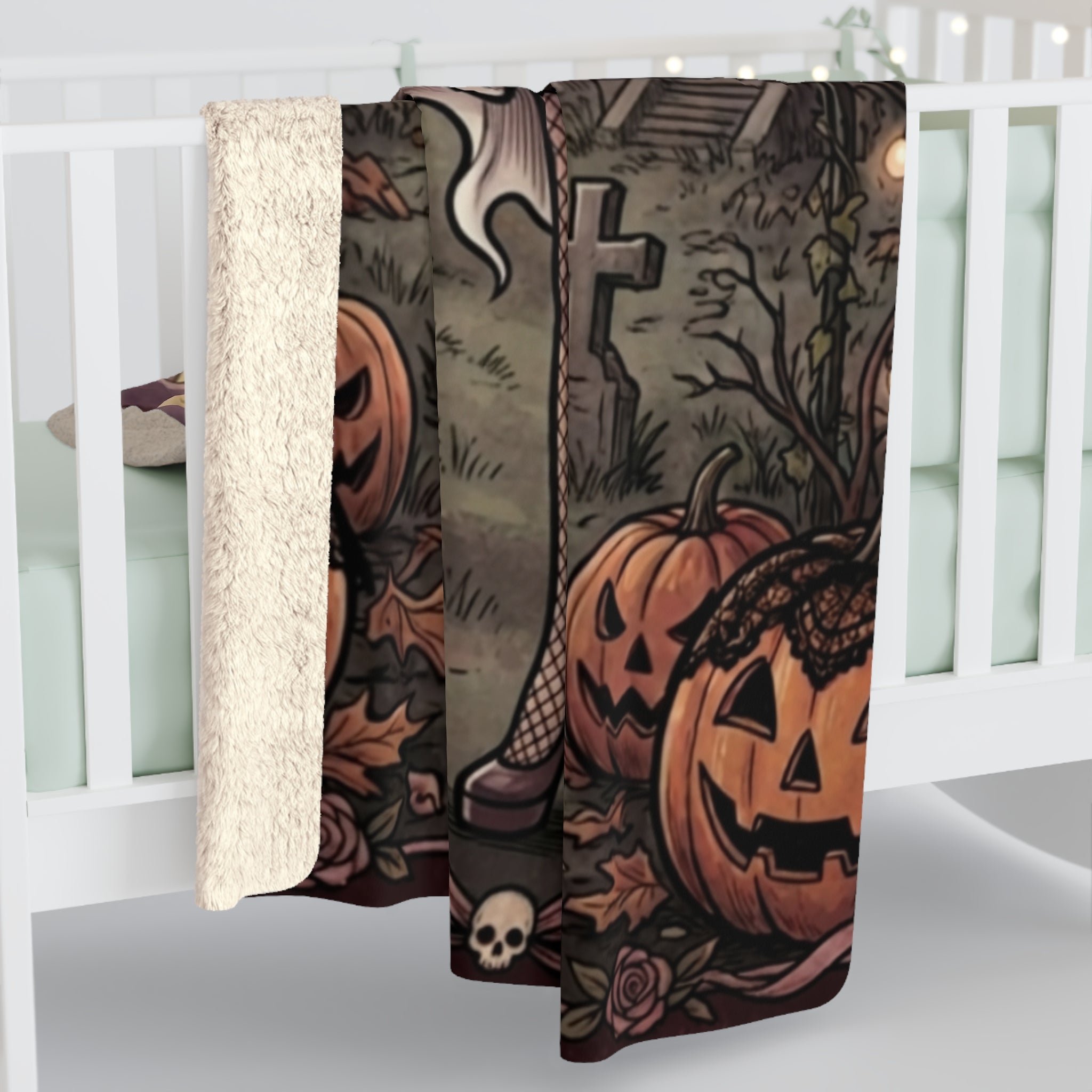 Halloween Ghost Costume Sherpa Blanket — Cute Spooky Graveyard Throw