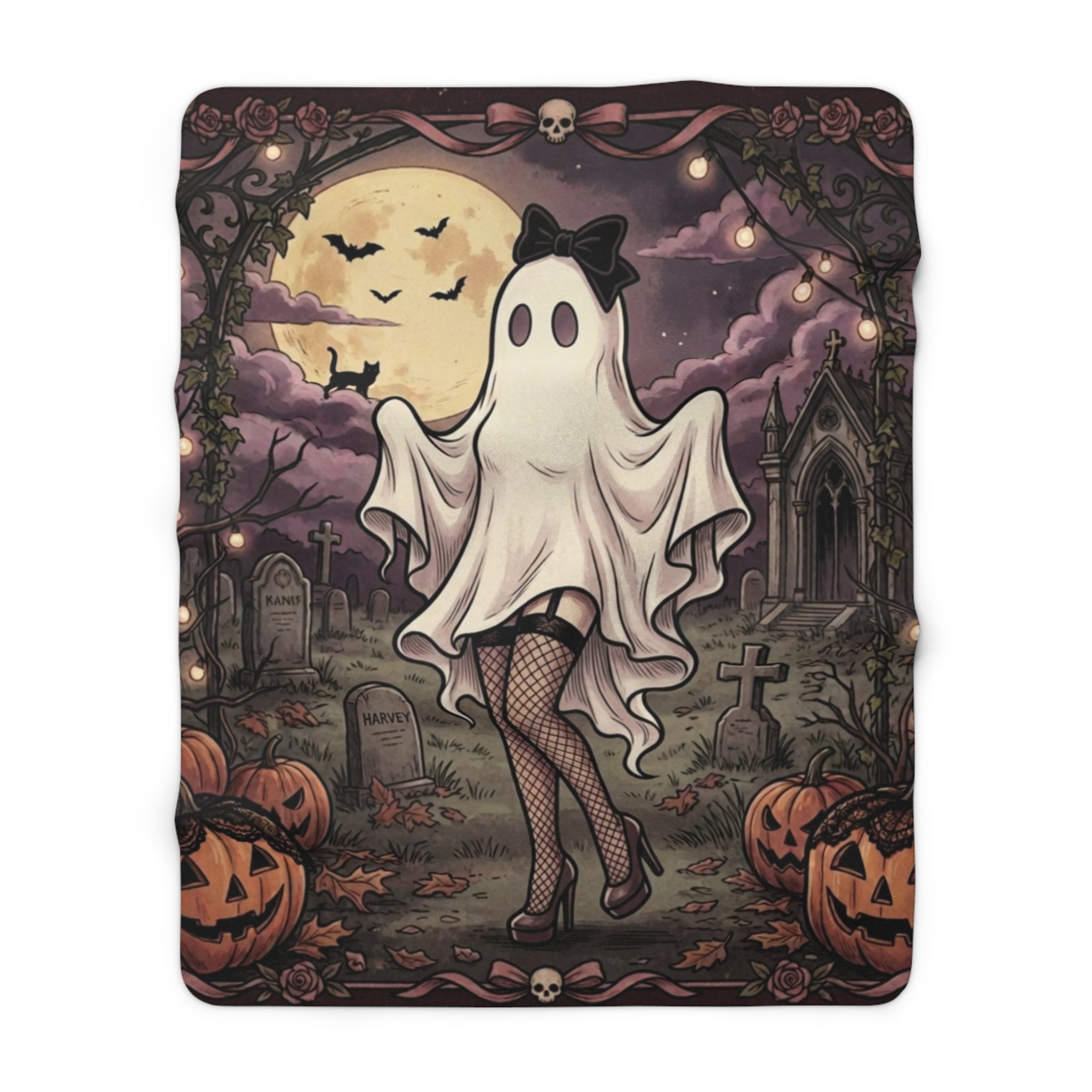 Halloween Ghost Costume Sherpa Blanket — Cute Spooky Graveyard Throw