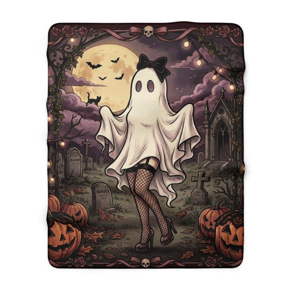 Halloween Ghost Costume Sherpa Blanket — Cute Spooky Graveyard Throw