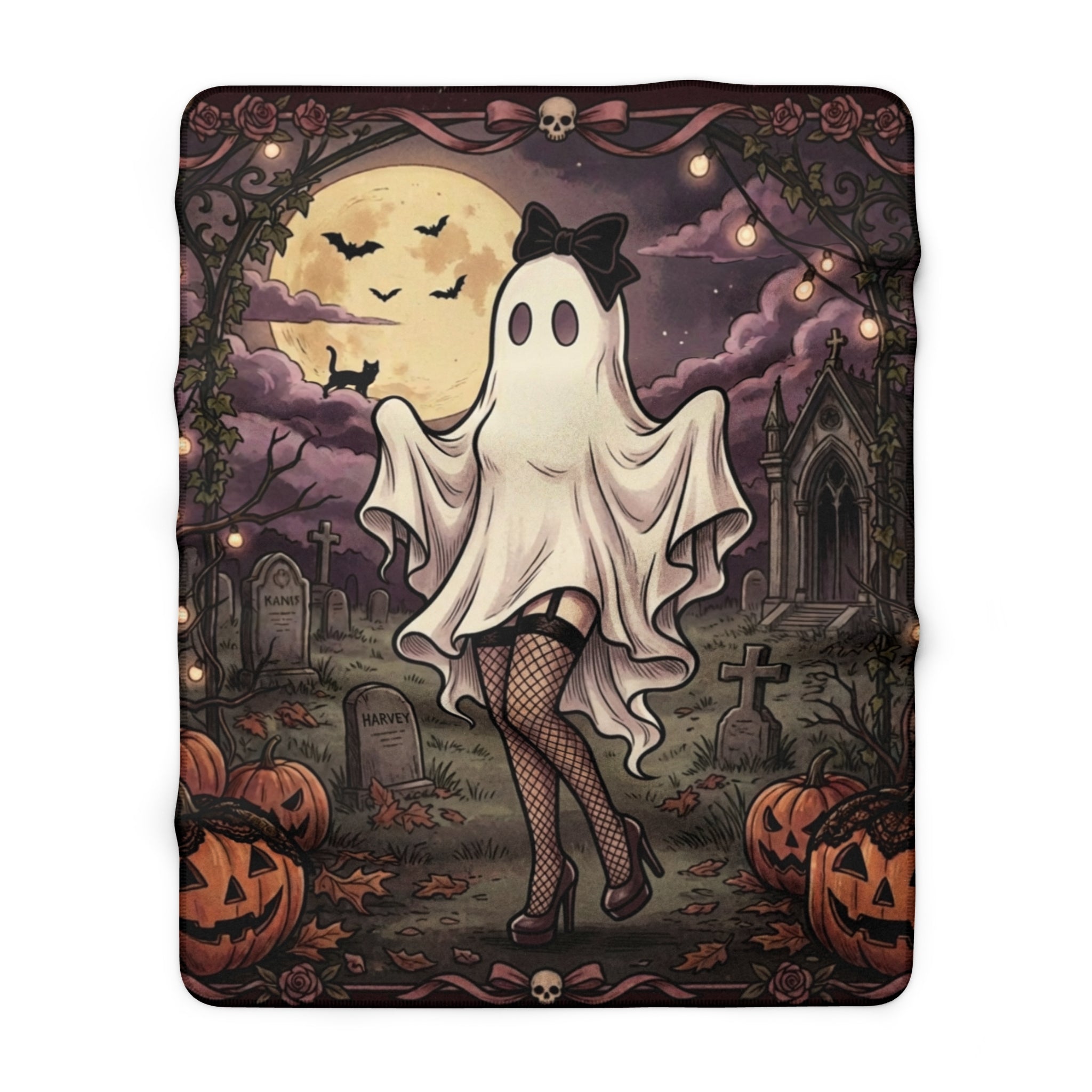Halloween Ghost Costume Sherpa Blanket — Cute Spooky Graveyard Throw