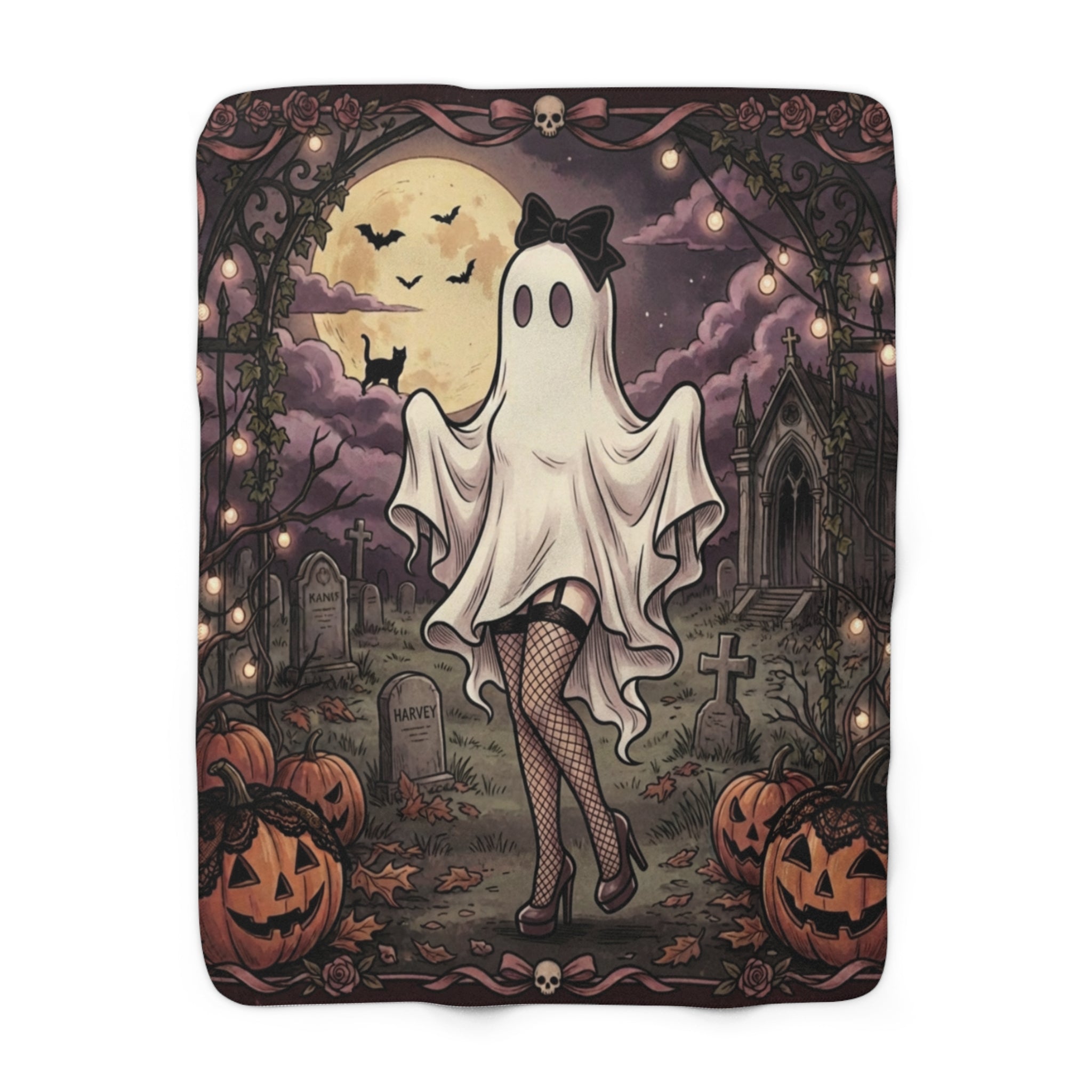 Halloween Ghost Costume Sherpa Blanket — Cute Spooky Graveyard Throw